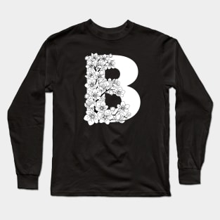 Monochrome capital letter B patterned with sakura twig Long Sleeve T-Shirt